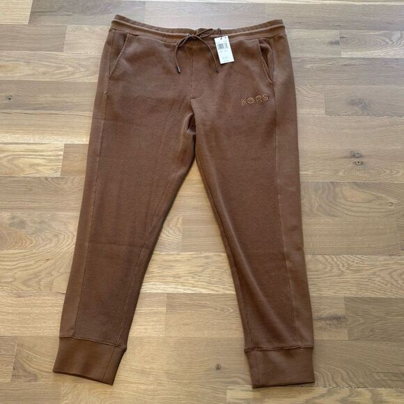NWT MICHAEL KORS Men`s Sweatpants Waffle Knit Joggers Size XXL 2XL Brown Caramel - Picture 1 of 11